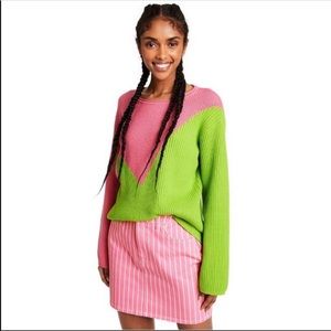 Victor Glemaud Pink and Green Colorblock Knit Sweater